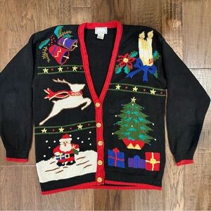 Vintage 90’s Knit Cotton Blend Santa Christmas Cardigan Women’s Large